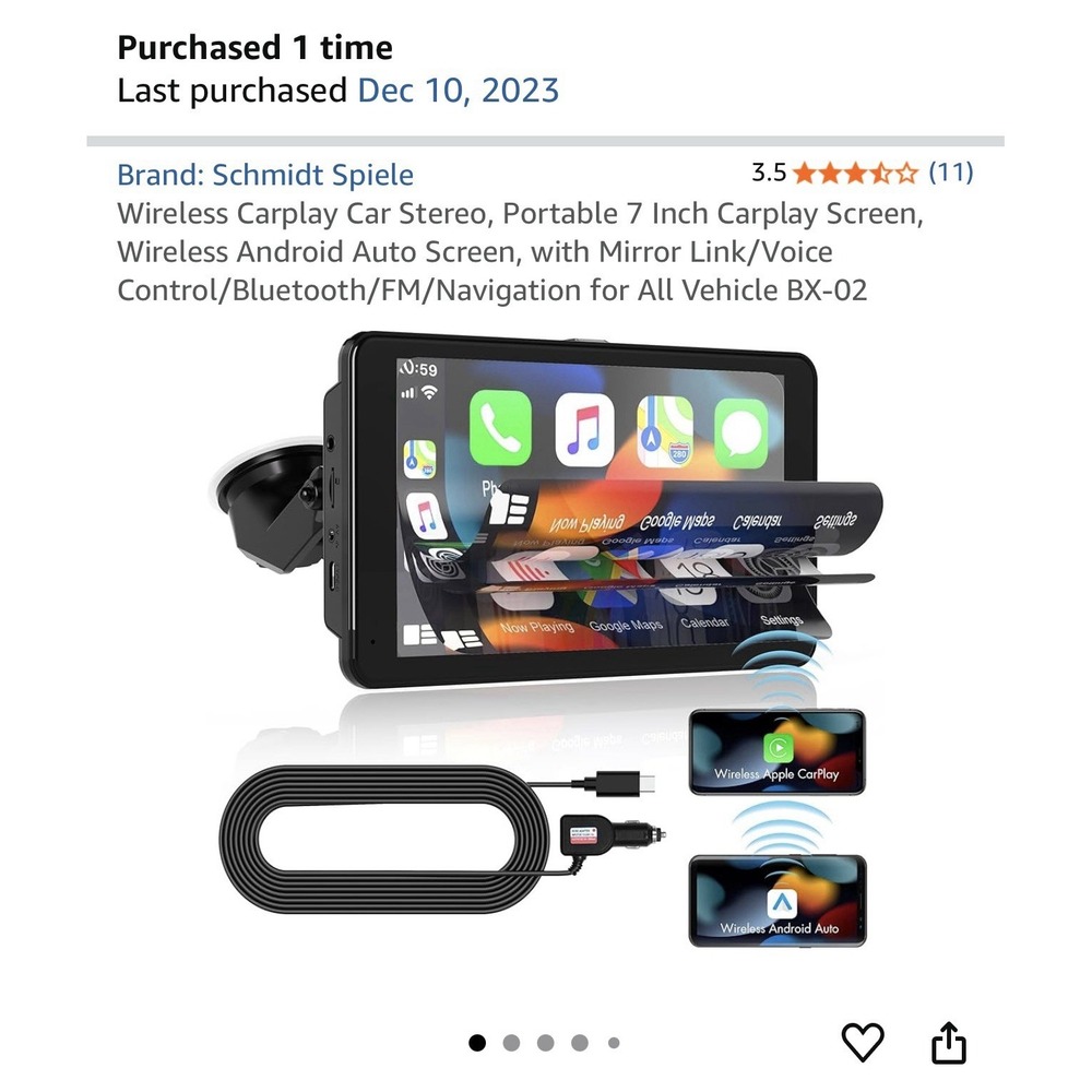 Schmidt Spiele HD 1080p 7" Screen Portable Wireless‎ Carplay Car Stereo